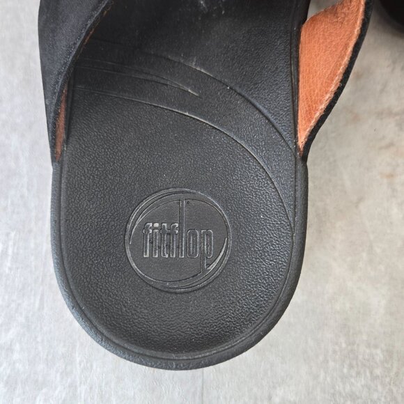 Fitflop Arena Sandals 6 Black Suede Open Toe Strappy Minimalist Comfort Platform - Picture 11 of 12